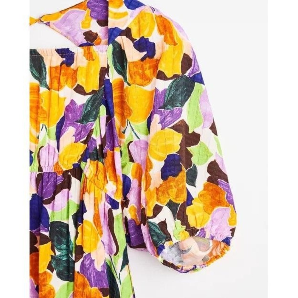 Oliver Bonas Size 10 Abstract Petal Floral Midi Dress New With Tags Light Weight - Picture 8 of 12